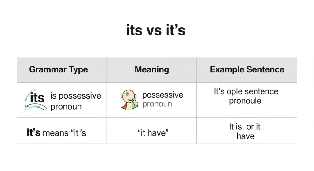 Comparison Table: Its vs It’s