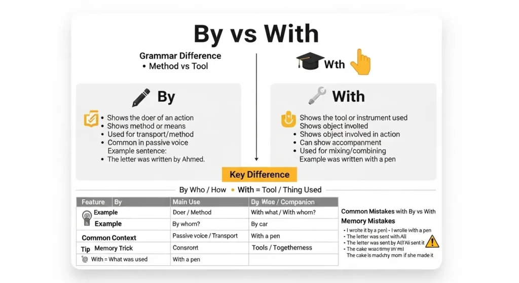 By vs With: What’s the Difference and When to Use Each?