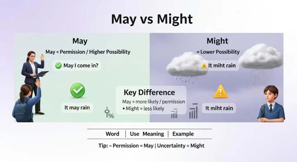 ❌ Common Mistakes with May vs Might
